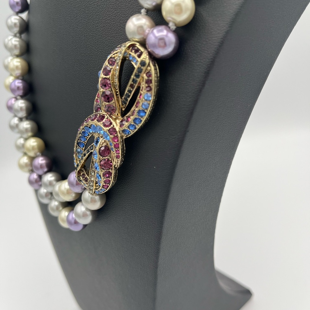 RARE Heidi Daus NWOT Crystal Pearl Peace Sign Necklace & Earring Set | Vintage - Picture 5 of 10